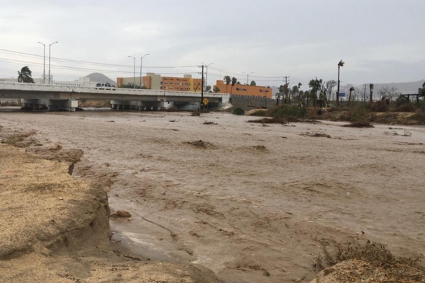  Strong water flow at Cabo San Lucas Central after hurricane 