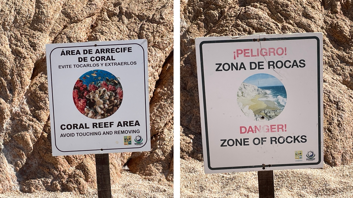 Marine conservation signs in Santa Maria Beach