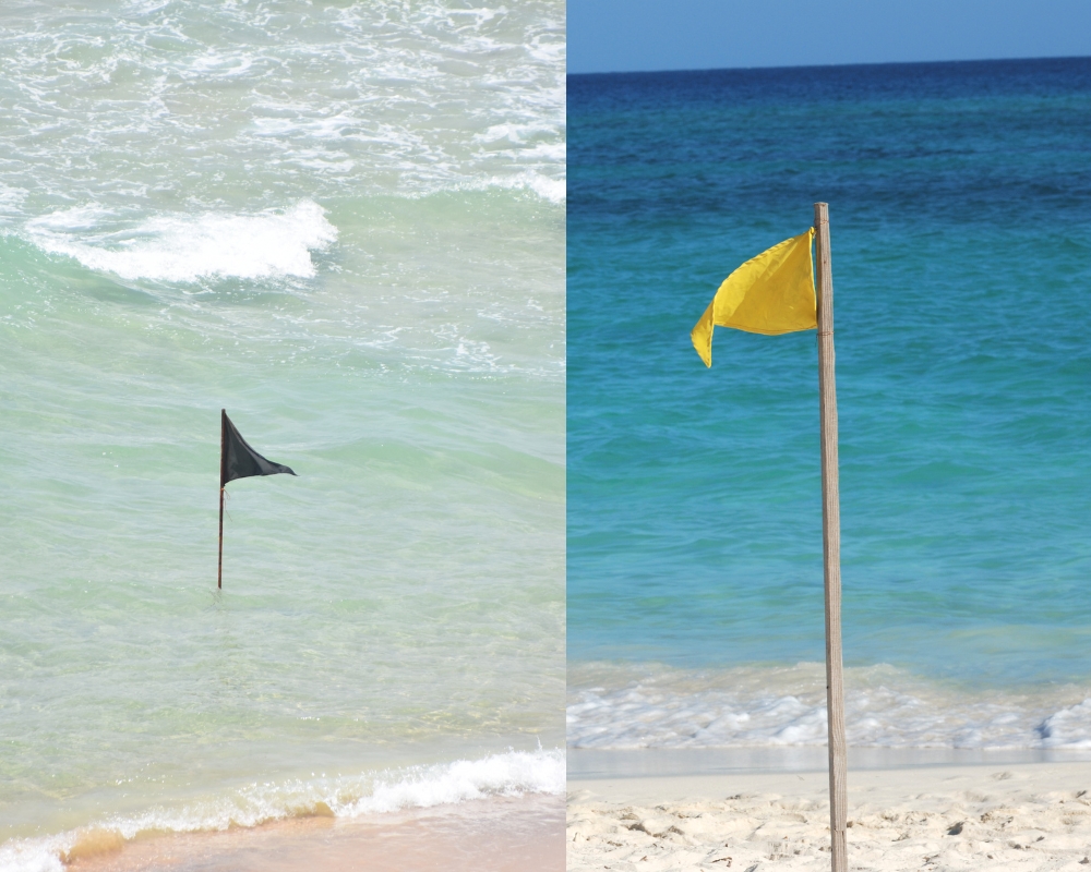 Black and Yellow flags. Flag system on Cabo's beaches