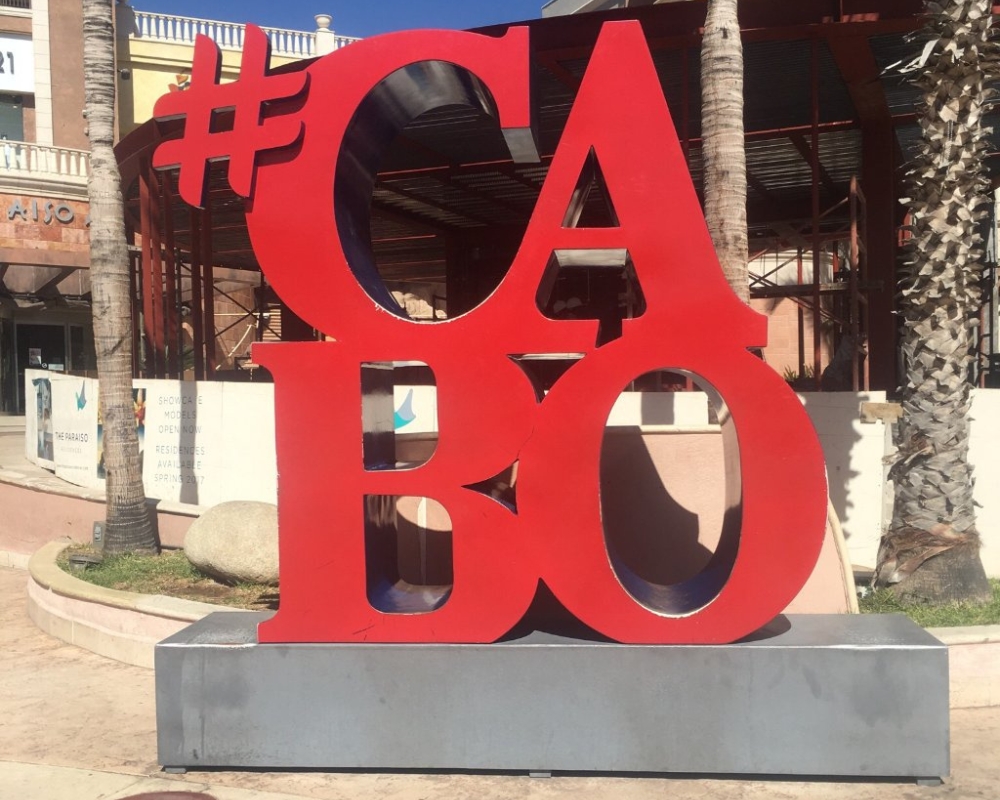 Cabo Hashtag sign at Puerto Paraiso