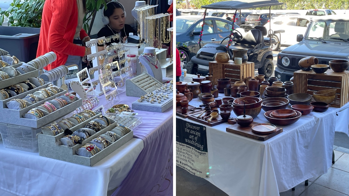 Jewellery and wood work stall at the market