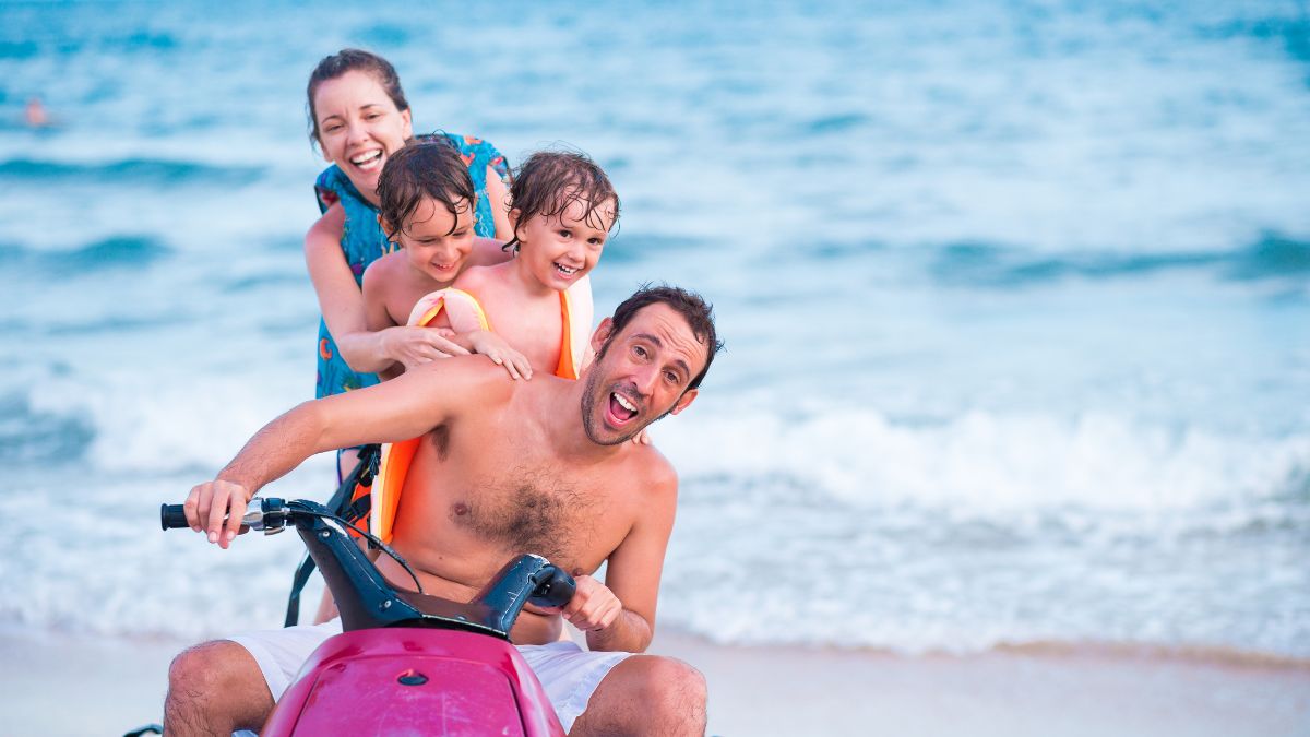 Family on Jet Ski on a drive to Lovers Beach