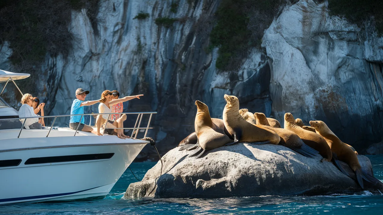 A guided tour to the sea lion on a yacht