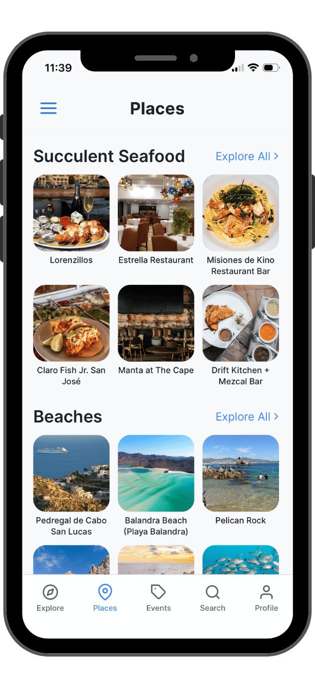 App's Places screen